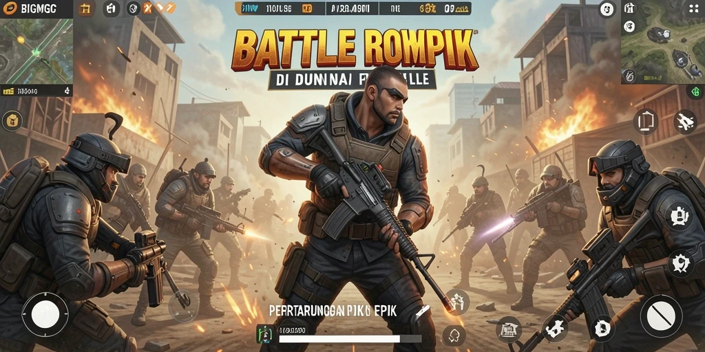 Screenshot gameplay BIGMSG menampilkan aksi menarik di arena Battle Royale.