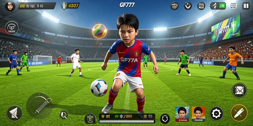 Screenshot gameplay GF777 menampilkan aksi olahraga yang mendebarkan.