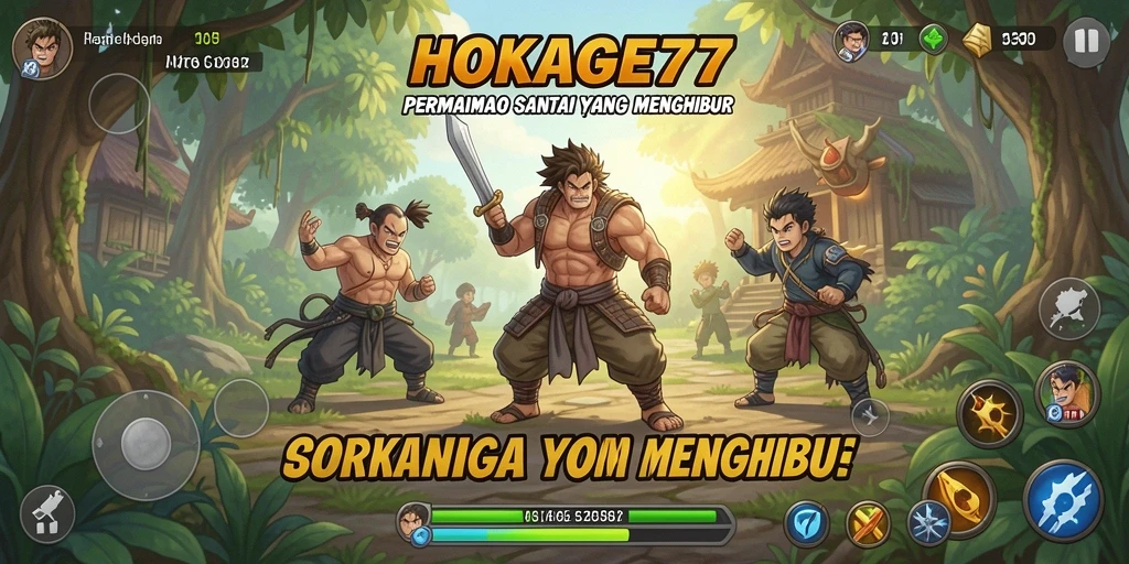 Tampilan gameplay HOKAGE77 yang ceria dan menyenangkan.