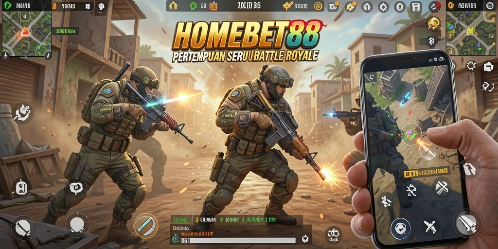Tangkapan layar menunjukkan pertempuran intens dalam HOMEBET88 di arena Battle Royale.