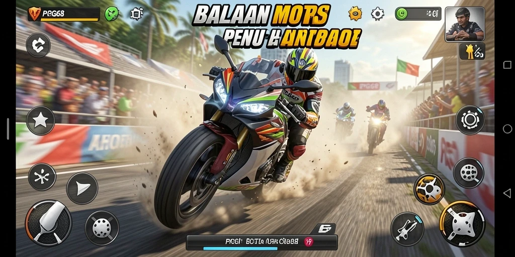 Gameplay seru PGG68 dengan balapan motor yang menegangkan.